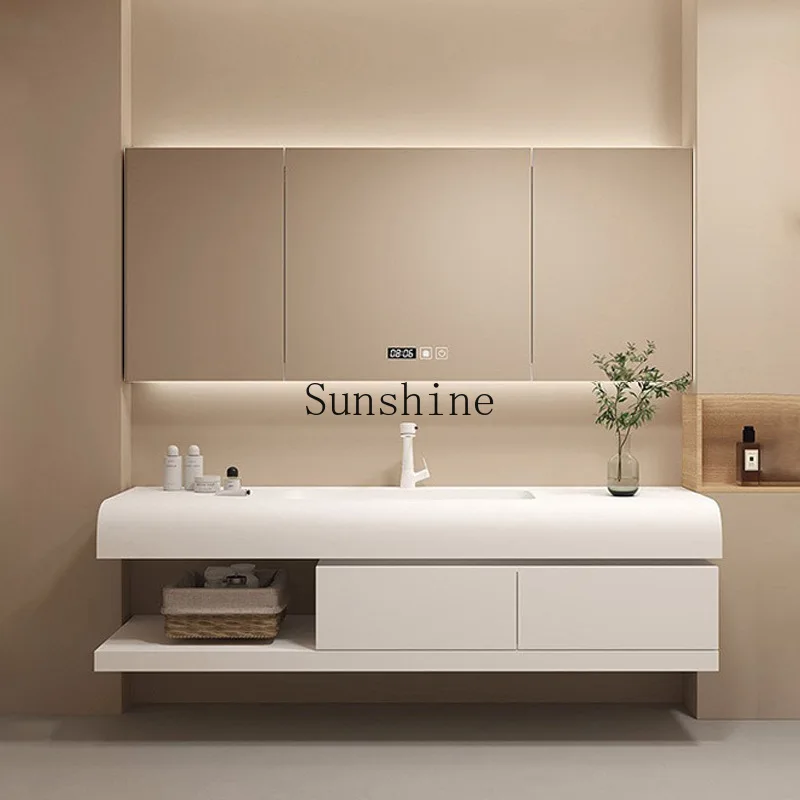 

Integrated arc bathroom cabinet combined wash basin wash table half storage compartment bathroom simple