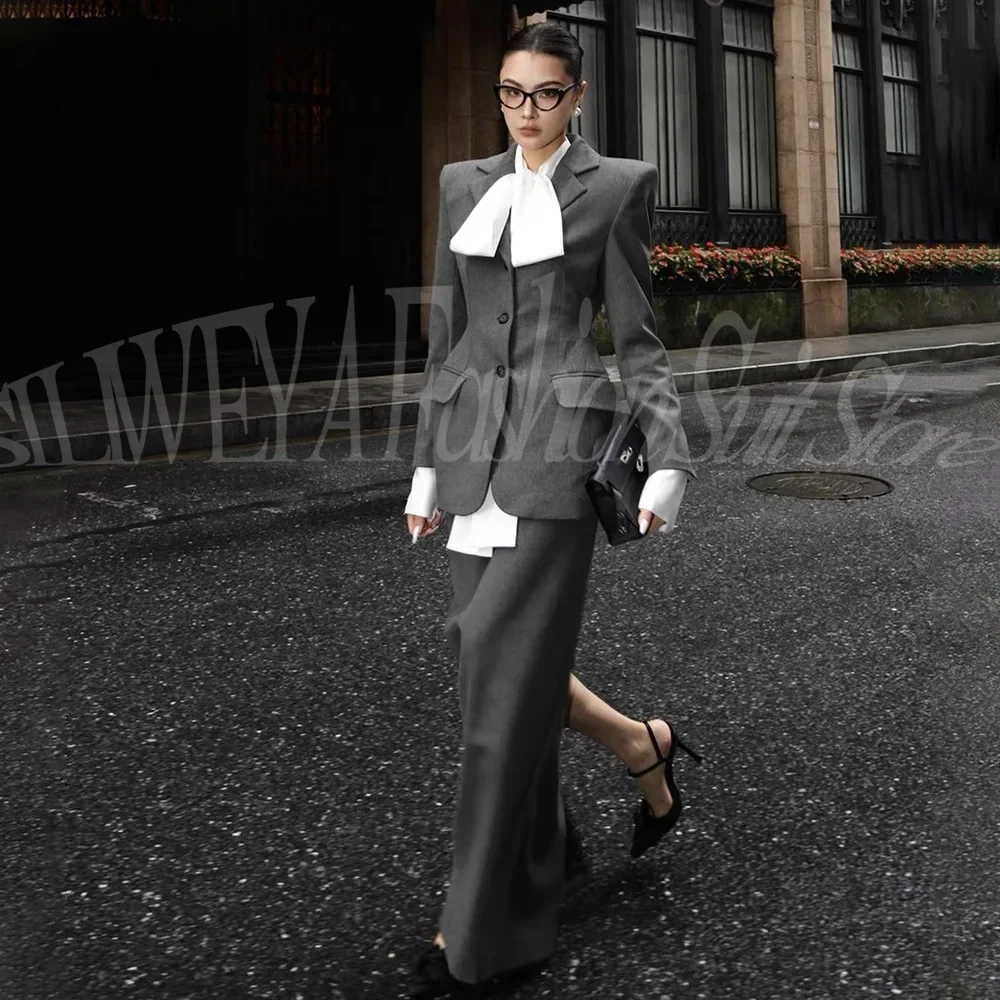 Fashion Luxury Ladies Suits 2 Pieces Single Breasted Women's Suit Smart Casual Office Chic Outfits Jacket and Skirt Female