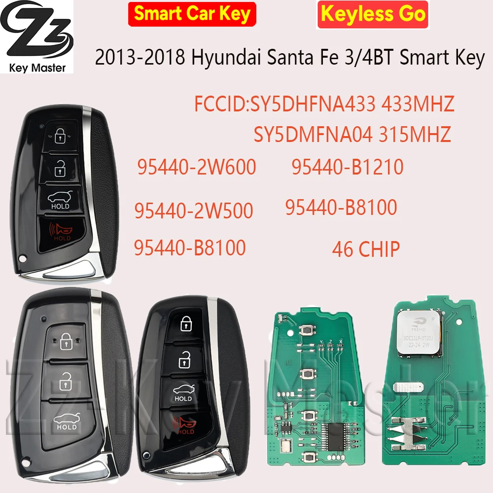 

Пульт дистанционного управления Zz для Hyundai Genesis 2014-2017, 433 МГц, FCCID: SY5DHFNA433, 315/433 МГц, 95440-2W600, 95440-B1210, 46-чиповый