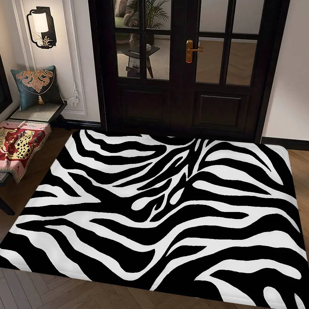 Black White Print Zebra Floor Mat INS Style Soft Bedroom Floor House Laundry Room Mat Anti-skid Bedside Area Rugs
