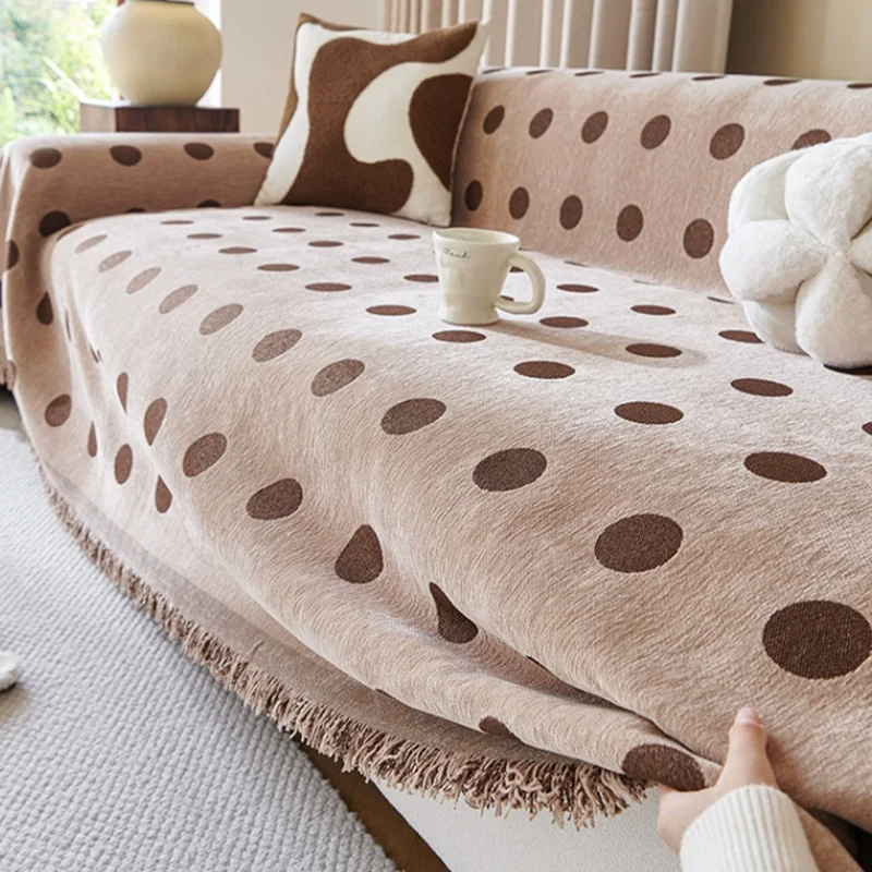 Coffee Dot Printed Sofa Towel for All Seasons Cozy Anti Cat Scratch Couch Cover for Living Room Multi-Purpose Soft Knee Blanket