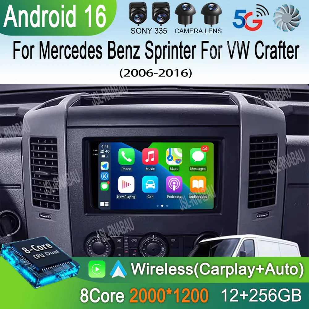 

Автомагнитола 9 дюймов Android 16 для Mercedes Benz Sprinter, VW Crafter 2006-2016, Android CarPlay, 4G, Wi-Fi, GPS-навигация, без 2din, DSP
