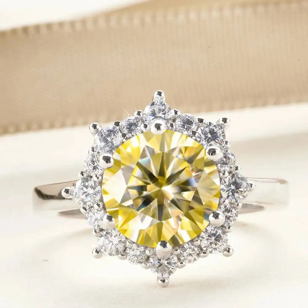 JH Real Moissanite Luxury Flower Ring 3.0Carat Diamond Fancy Wedding Rings For Women 925 Sterling Silver Fine Jewelry