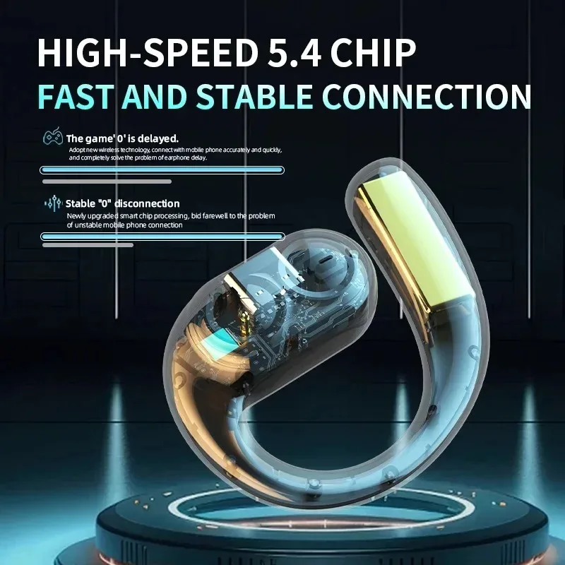 Dual Speaker Business Wireless Headphone Bluetooth 5.4 Ear-Hook Mini HIFI Noise Cancelling Earphone With Mic Sport Game Headset