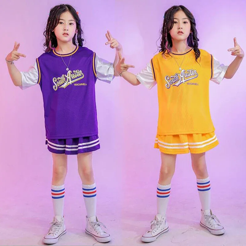 1 セット子供ヒップホップダンス衣装 Tシャツショートパンツダンス服ガールズボーイズジャズチアリーダーダンス衣装服着用