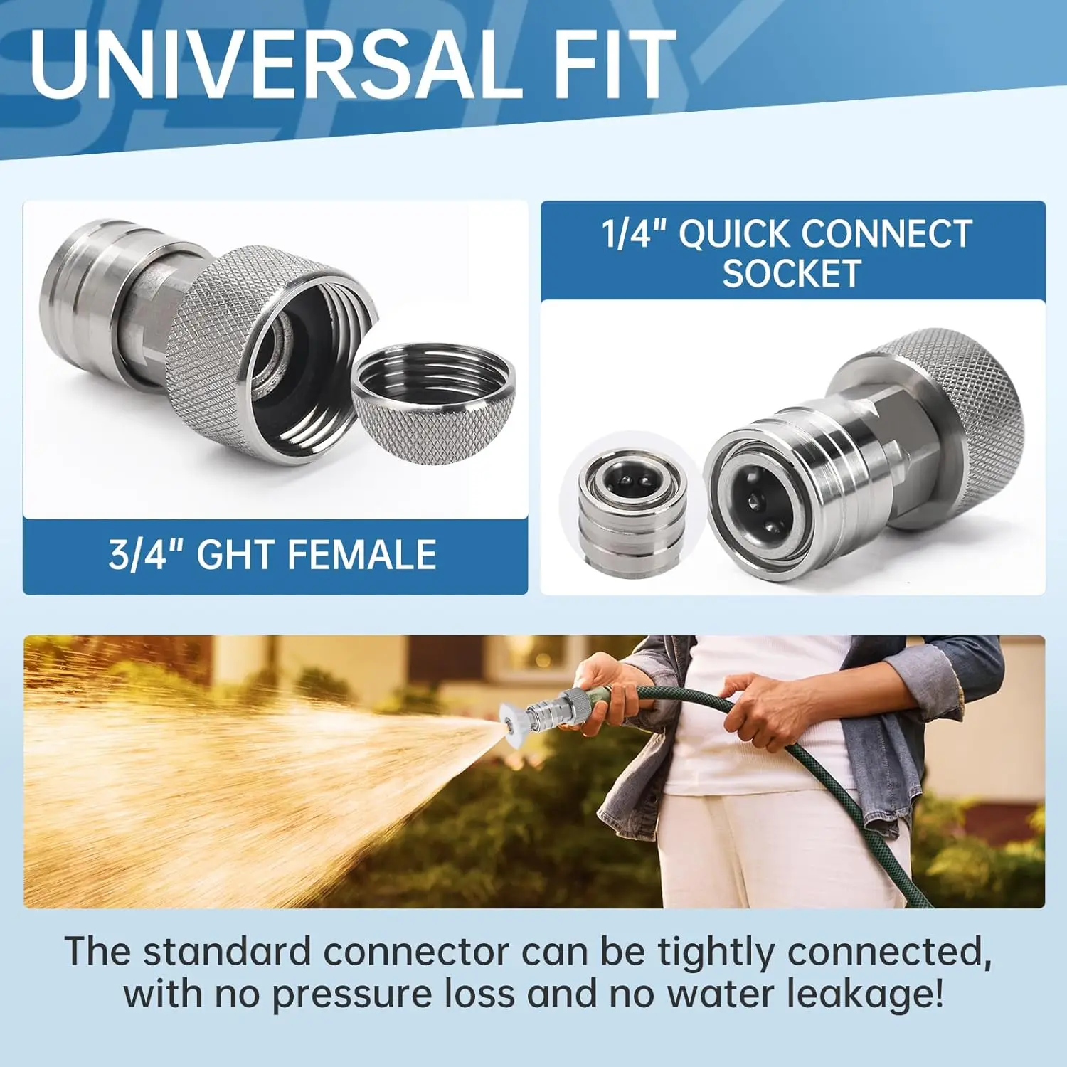 Garden Hose to Pressure Washer Adapter 3/4 GHT to 1/4" Quick Connect Converter Water Hose Stainless Steel image 6