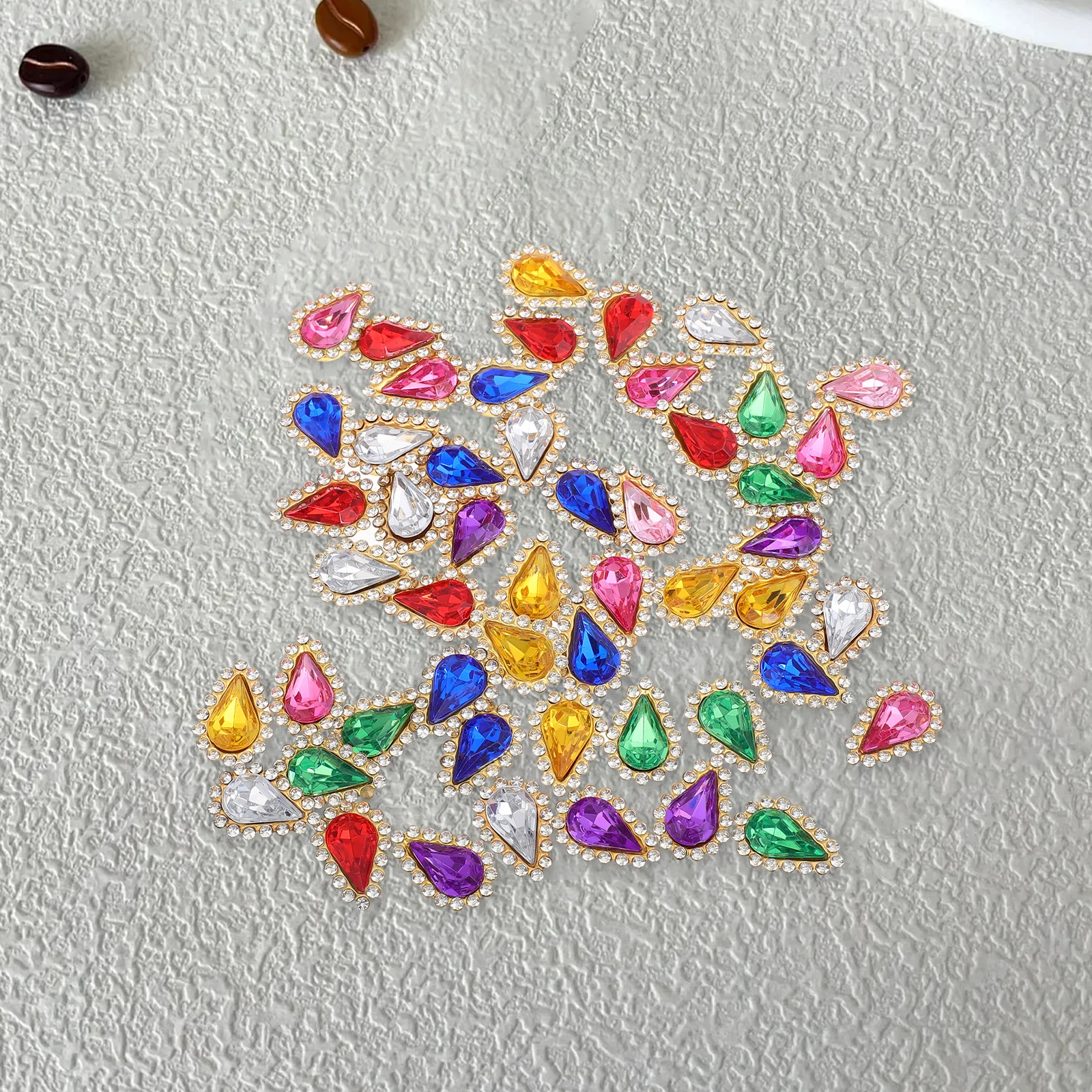 

100pcs Sunflower Hand Sewn Stones Teardrop Rhinestones Double Layer Metal Colored Craft Charms Diy Jewelry Making Accessories