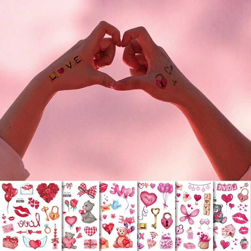 Valentine's Day heart kiss disposable tattoo sticker, waterproof and sweat-resistant tattoo sticker