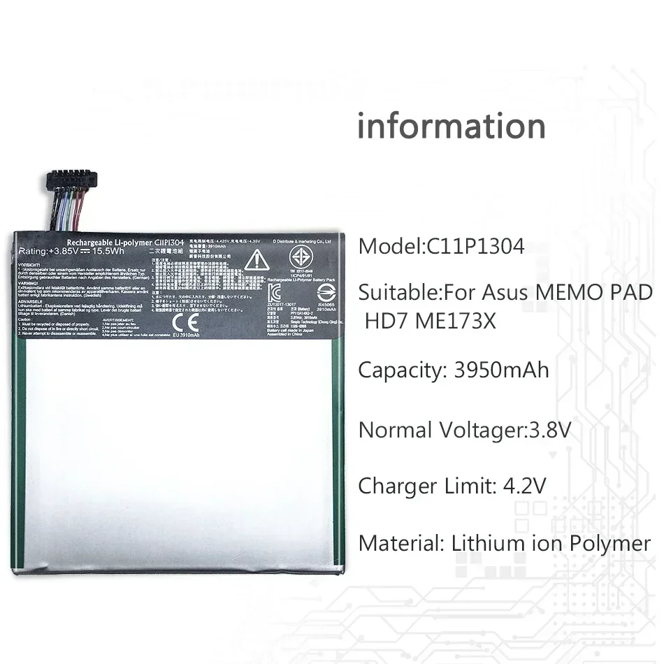 For Asus MEMO PAD HD 7 ME173X HD7 ME173 K00B 3950mAh C11P1304 Tablet Battery