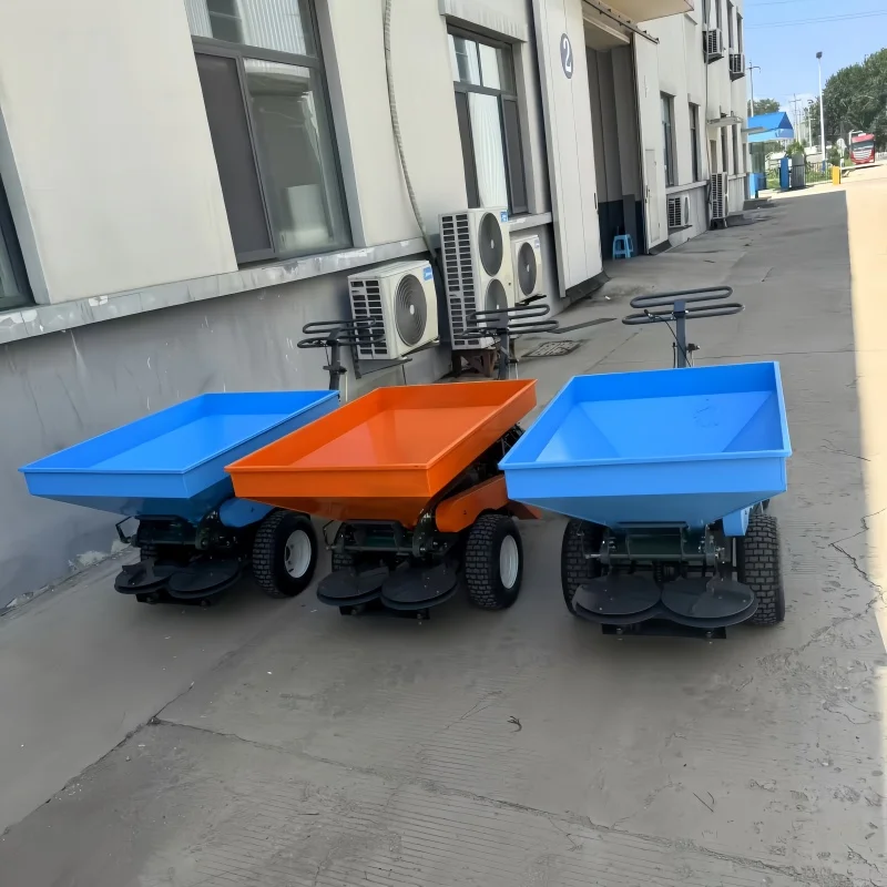 New Self-propelled Manual Composting Spreader Double Disc Lawn Spreader Wide Area Rotating Garden Fertilizer Spreader