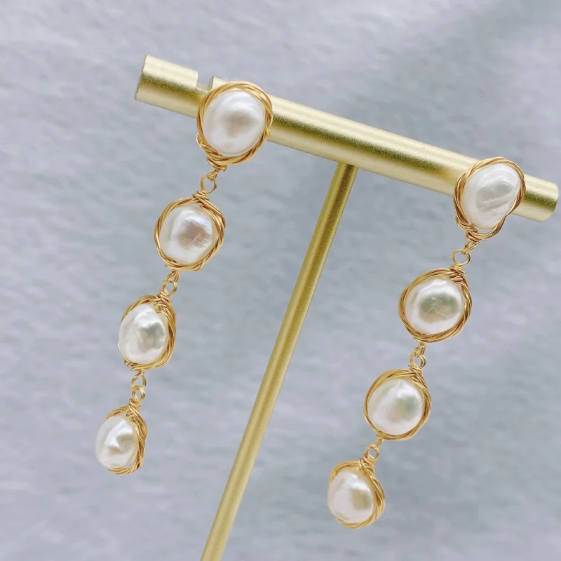 

Натуральные жемчужные серьги в стиле барокко с длинными подвесками и кисточками, элегантные женские серьги