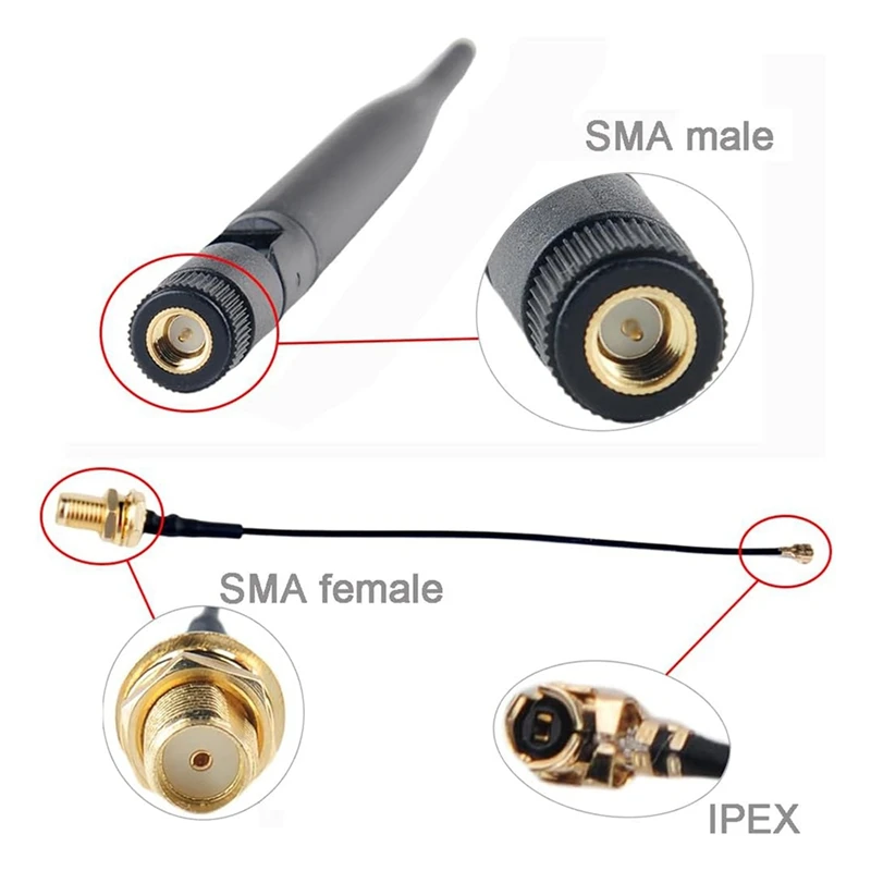 الترويج! هوائي لورا 915 ميجا هرتز 5Dbi SMA ذكر 195 مم + IPEX إلى SMA كابل أنثى لـ Meshtastic ESP32 Lora 32 V3 HTCC-AB02S (20 قطعة)