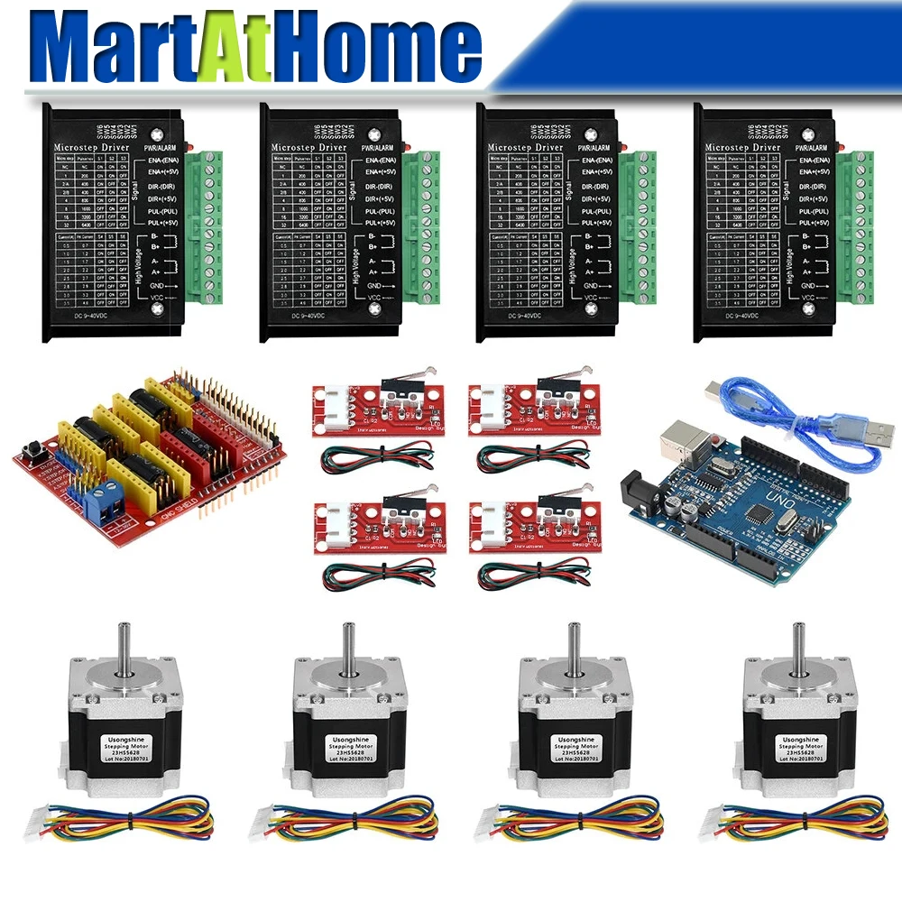 UNO CNC Kit with Controller + Shield + Nema 23 Stepper Motors + TB6600 + Limited Switches for Mini CNC Router Machine