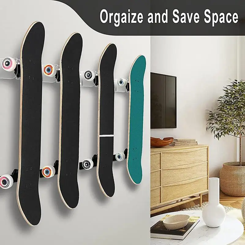 Longboard Wall Mount Acrylic Hanger Display 2pcs Skateboard Deck Organizer Installation Kit Bedroom Garage Shop Studio Wall