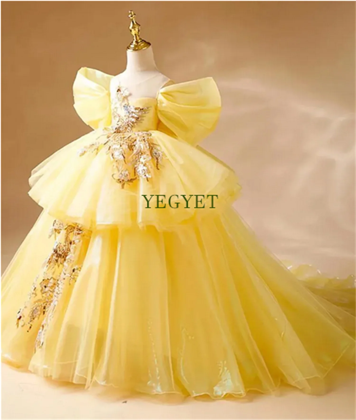 Luxury Princess Flower Girl Dress Floral Embroidery Long Trailing Host'S Show Performance Teen Children Pageant Bown