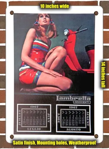 METAL SIGN - 1967 Lambretta Calendar July August with Jean Shrimpton - 10x14