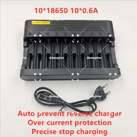 18650 EU/US 충전기 10개 슬롯 스마트 리튬 배터리 충전기 10개 독립 충전 고속 충전 16340 충전기 10*0.6A 6A