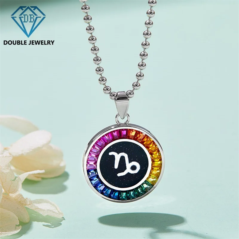 

Double Jewelry Capricornus design S925 silver gemstone pendant necklace Jewelry for Man Women couple engagement Jewelry gift