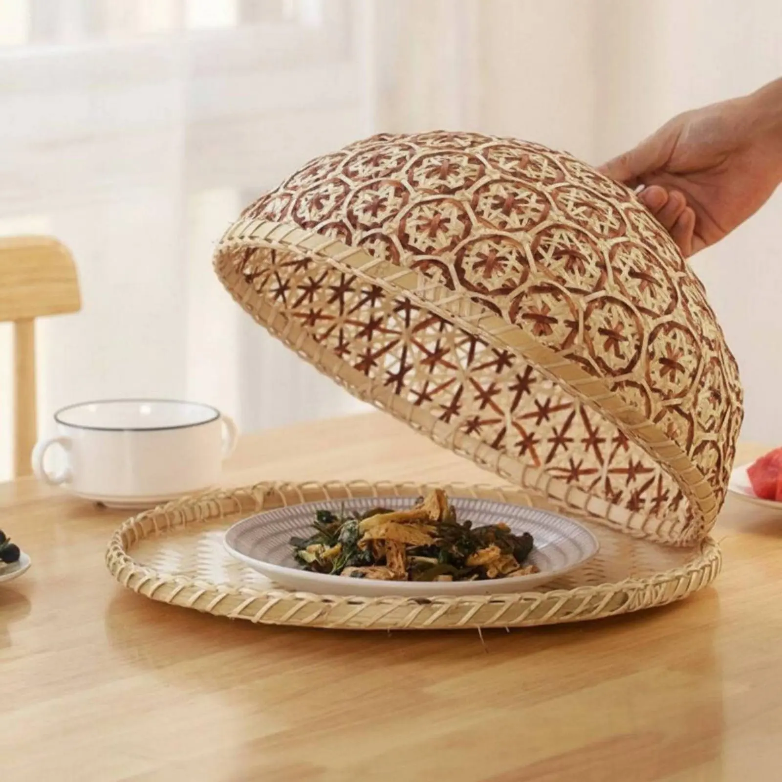 Bamboo Food Cover Tent Handmade Bamboo Food Dome Woven Meal Cover Reusable Tableware Lightweight for Dining Room
