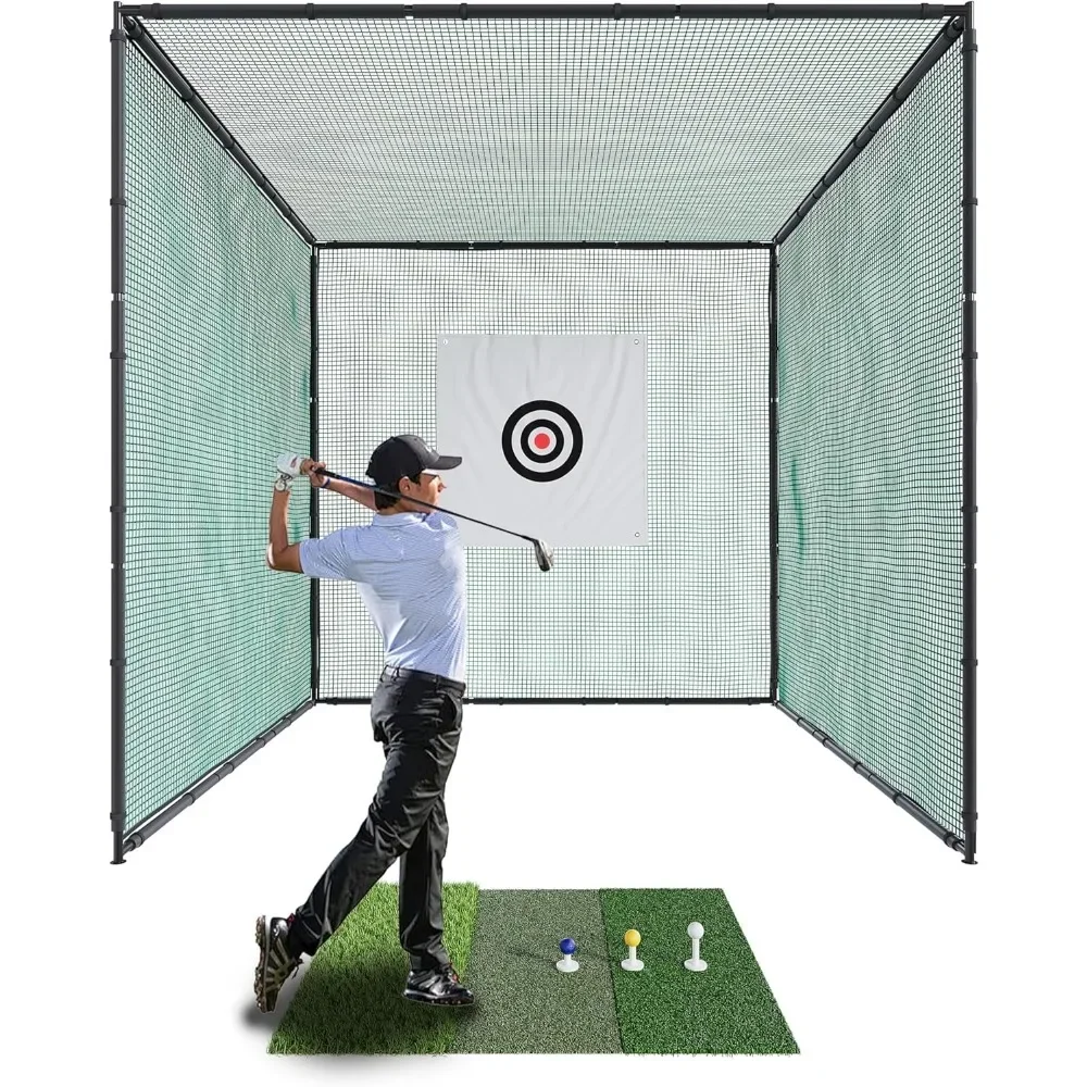 

Golf Driving Cage W/Frame and Net 10x10x10ft Golf Practice Cage Hitting Cage Golf Nets Backyard for Full Swing and Chipping Pra