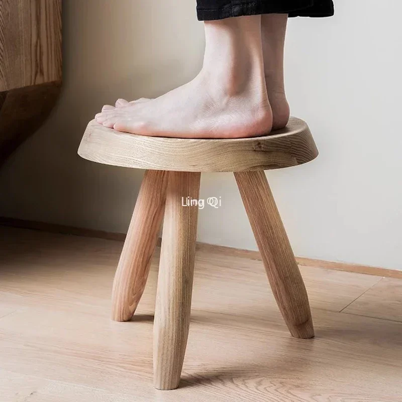 Minimalist Vintage Wooden Stool Vanity Small Creative Unique Side Table Apartment Floor Adults Tabouret Furniture Living Room