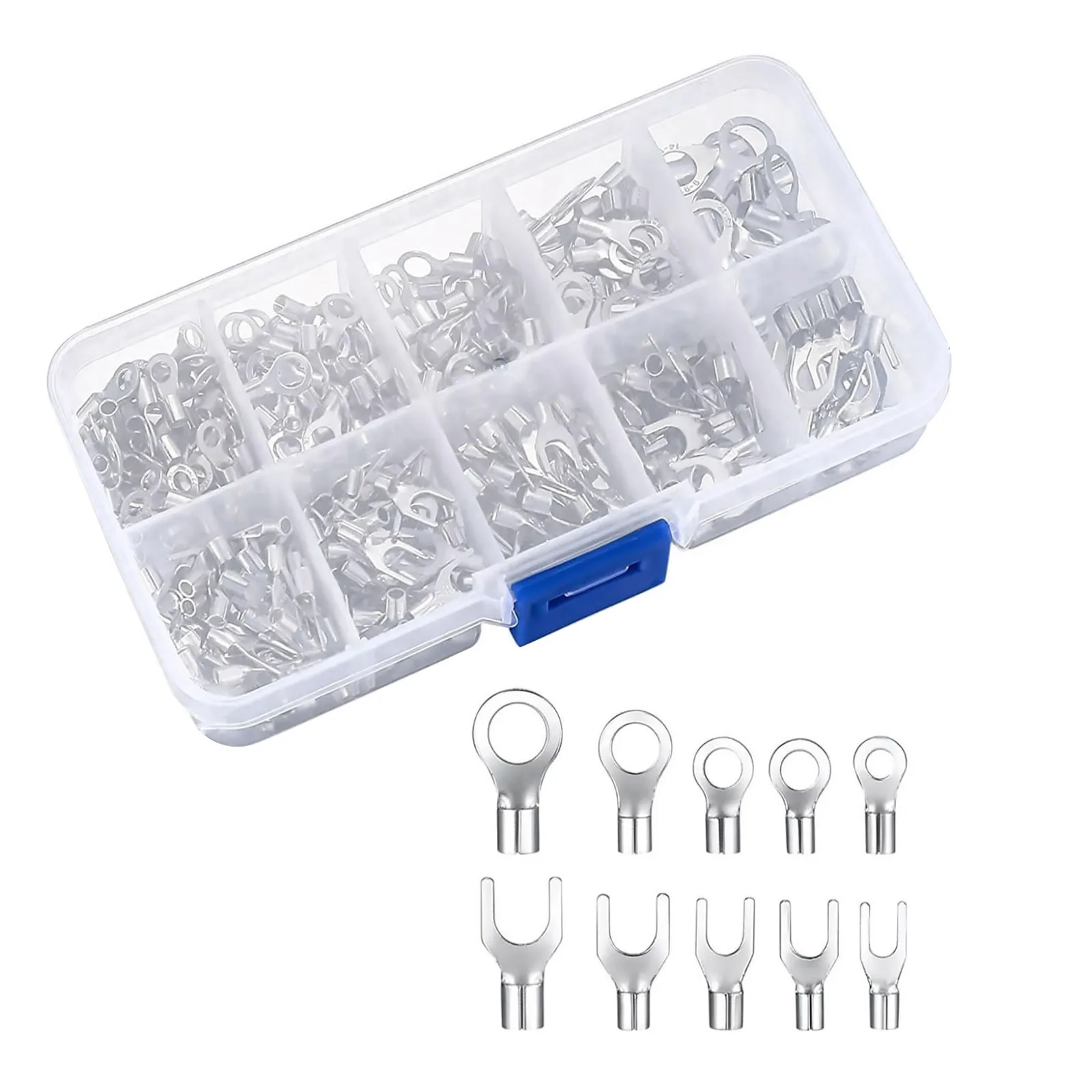 320Pcs Copper Ring Fork Terminals Kit Non-Insulated Electrical O/U Type Terminal Assortment Set Cable Wire Connector Crimp Spade
