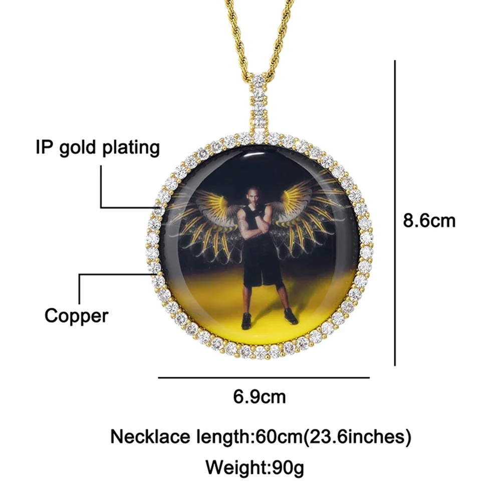 D&Z Neuer individueller Foto-Anhänger, große Größe, solide Rückseite, 4 mm Breite, Steine, seitlicher Hip-Hop-Schmuck, personalisierte kubische Zirkon-Ketten, Geschenk