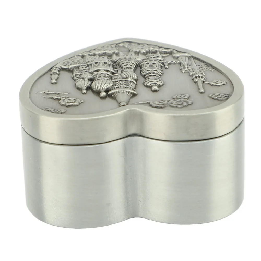 2pcs Velvet Interior Heart Shaped Jewelry Box Alloy Antique Metal Treasure Chest Emboss Small Trinket Organizer Case For Women