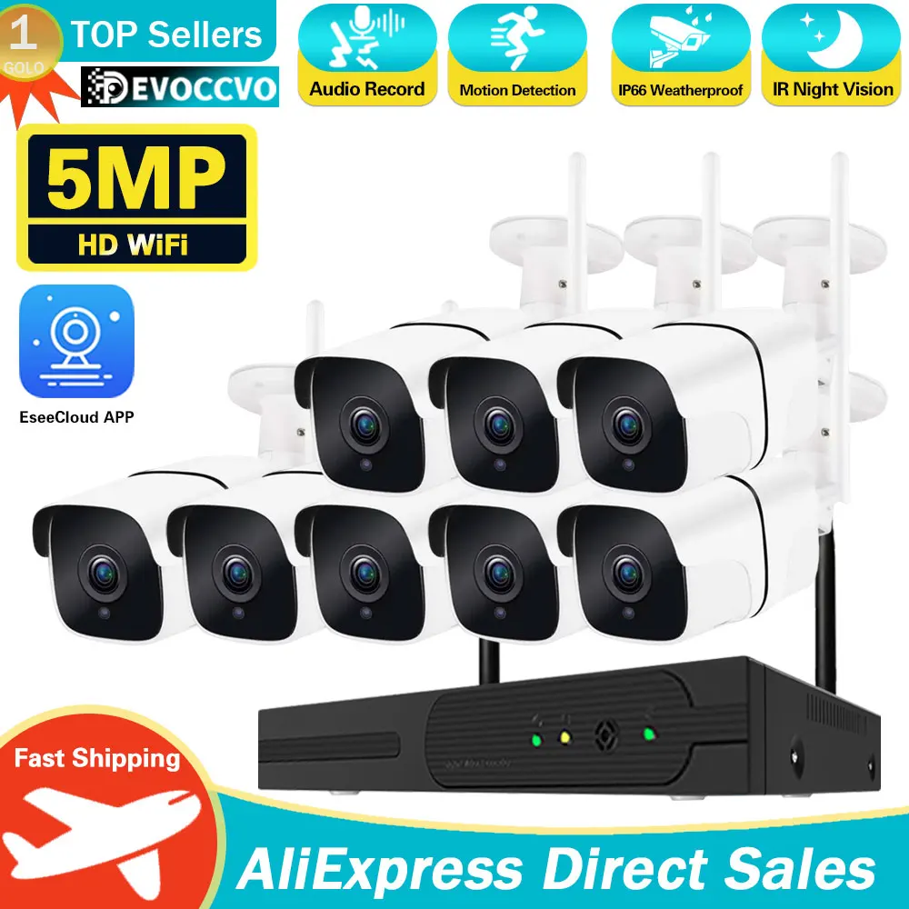 

5MP 10CH Wireless CCTV System 1920P Outdoor Waterproof Wifi IP Security Camera Audio Record P2P Video Surveillance Kit