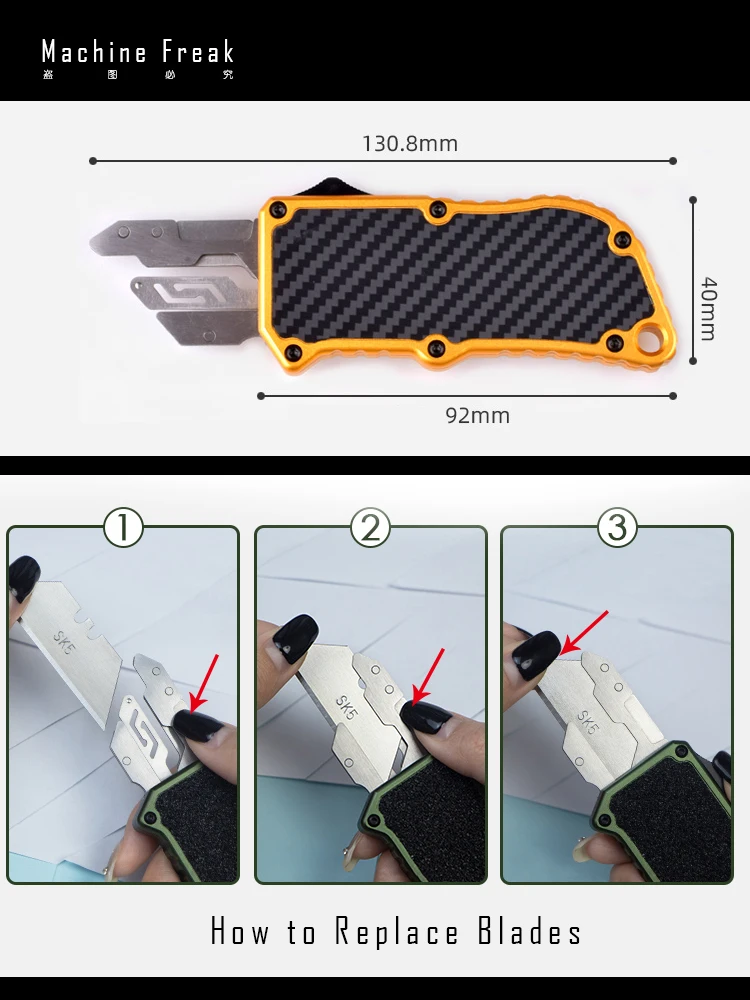 Imagem -06 - Edc Otf de Fibra de Carbono Papel Utilitário Faca Cortador de Papel de Parede Alça de Liga de Alumínio Exocet Sk5 Lâminas Facas de Bolso Original