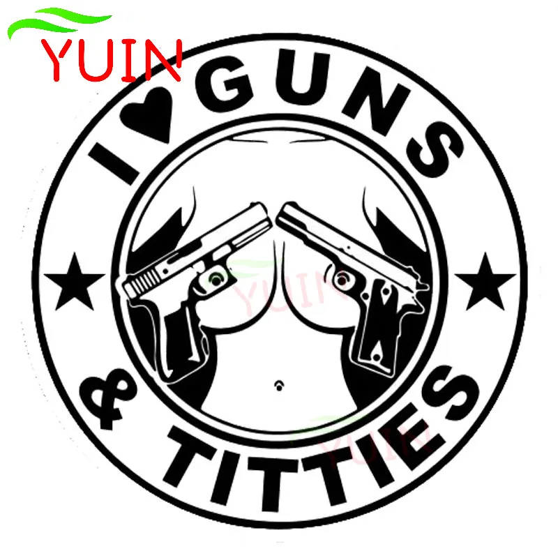 YUIN Car Sticker LOVE GUNS AND TITTIES Decorative Accessories Sexy Decal Creative PVC Bumper Pear Windshield Waterproof Stickers