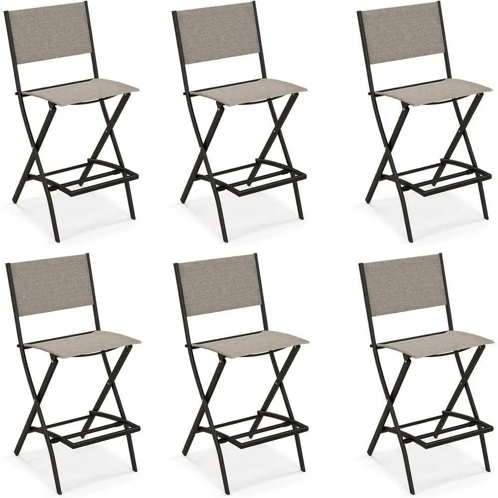 

6-Piece Counter Height Outdoor Bar Set with Backrests and Footrests, Brown