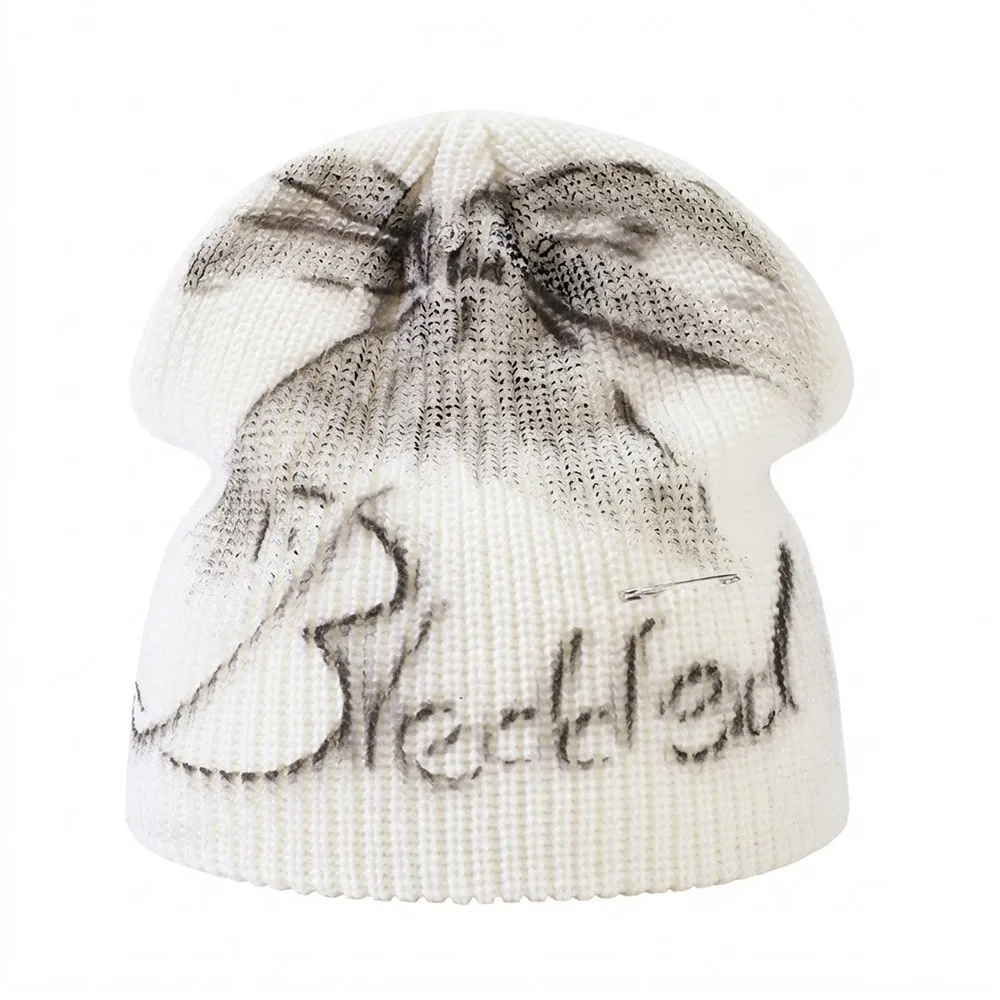 Cartoon Multicolor Knitted Wool Hat Painting Bowknot Letter Stacked Hat Big Head Circumference Soft Knit Hat Women