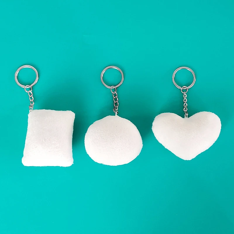5pcs Sublimation Blank Key Ring DIY Heat Transfer Keychains Short Plush Key Chains Heat Transfer Printing Creative Gift