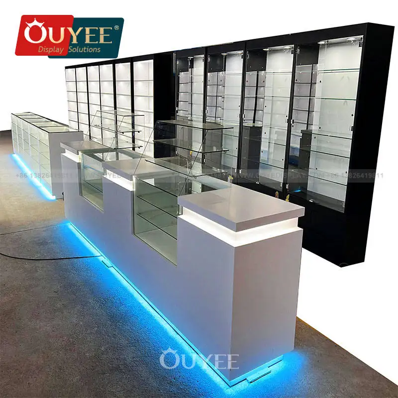 Customized-Wooden Cabinet Led Lighting Vitrine Store Display Cabinet Counter Display Showcase Smoke Shop Retail