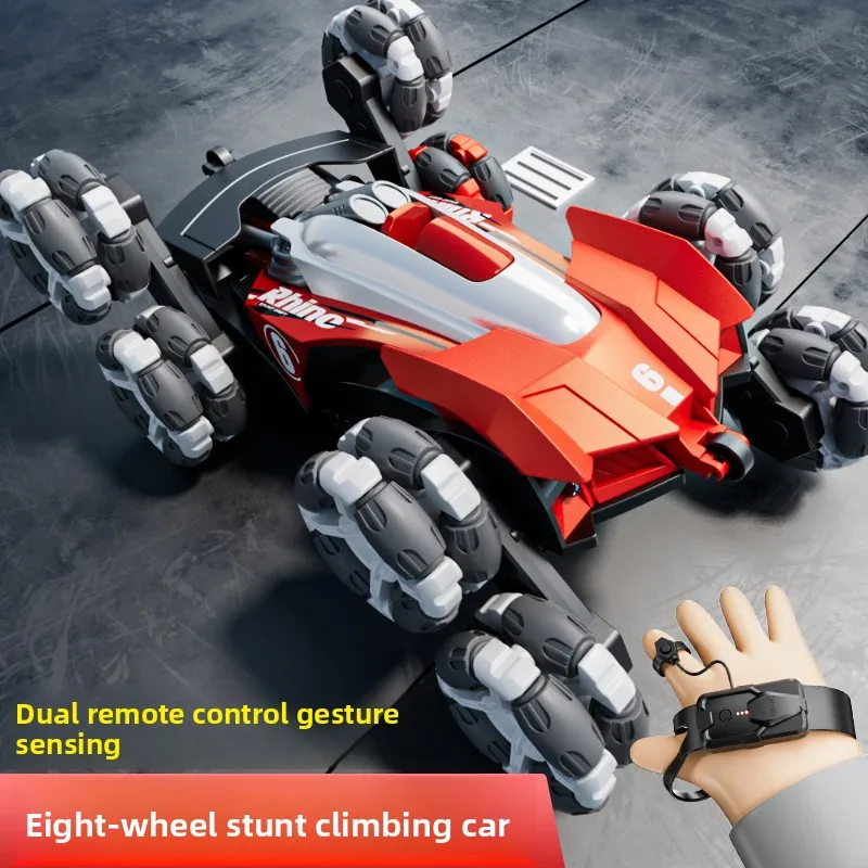 

Children's Gesture Sensing Remote Control Car Eight Wheeled Transformable Off-road Stunt Vehicle 4WD Spray Racing Toy Boy