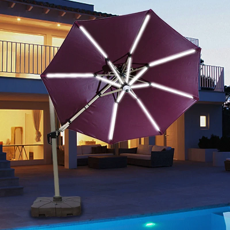 2021 outdoor furniture Deluxe Bluetooth speakers Round beach umbrella solar LED light parasol