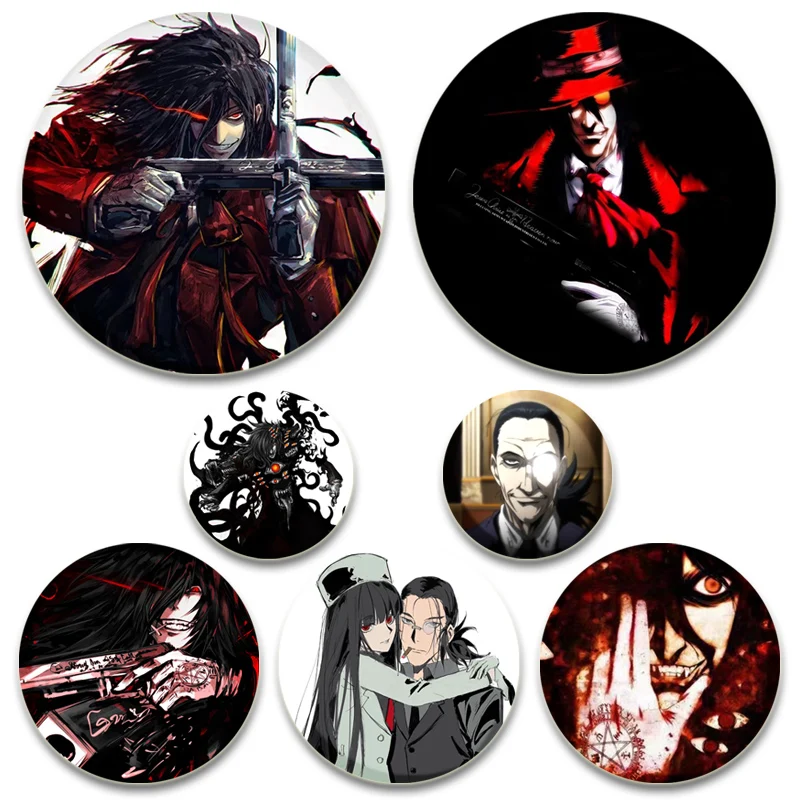 Anime HELLSING 32/44/58mm Simple Button Pins,Cartoon Snap in Design Brooch,Daily Stylish Ornament Badge,Ideal Gifts for Friends