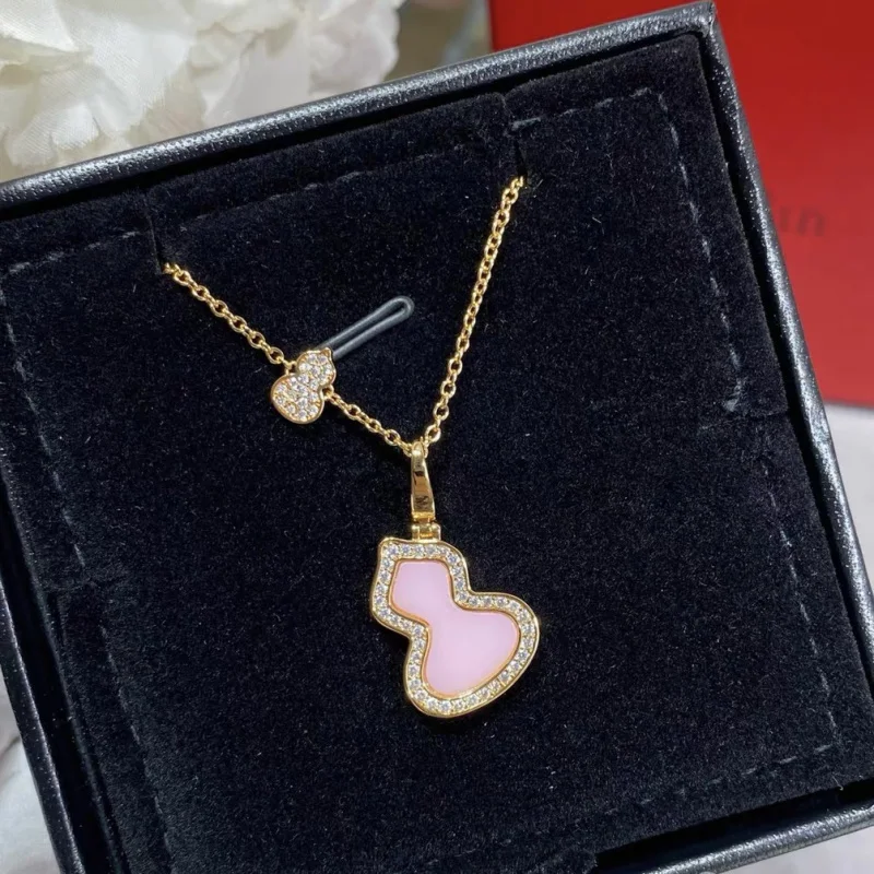 

New Chinese Style Champagne Gold National Trend Elegant Fashion Retro Non-Fading Collarbone Chain Agate Inlaid Diamond Gourd Nec