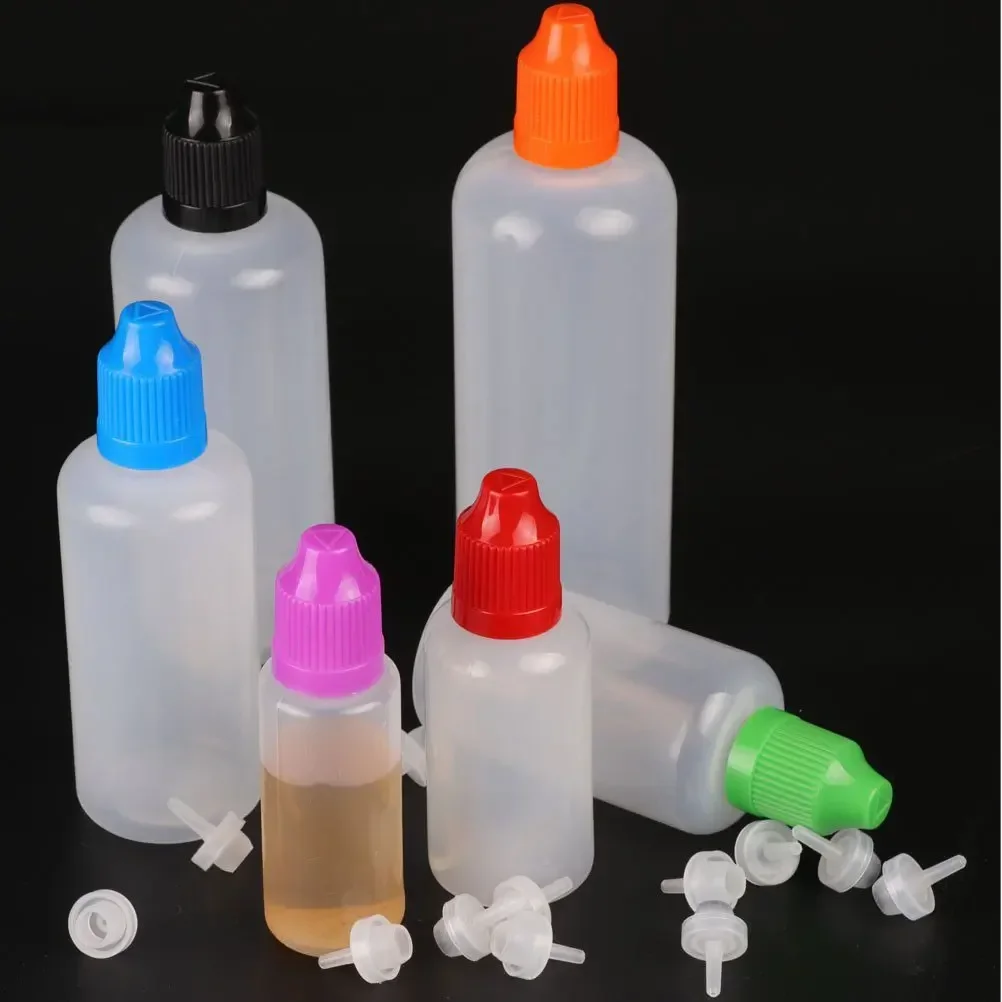 

100pcs 5/10/15/20/30/50/60/100/120ml LDPE Pen Shape Plastic Bottles Empty Squeeze Juice Eye Liquid Dropper Bottle with 2 Funnel