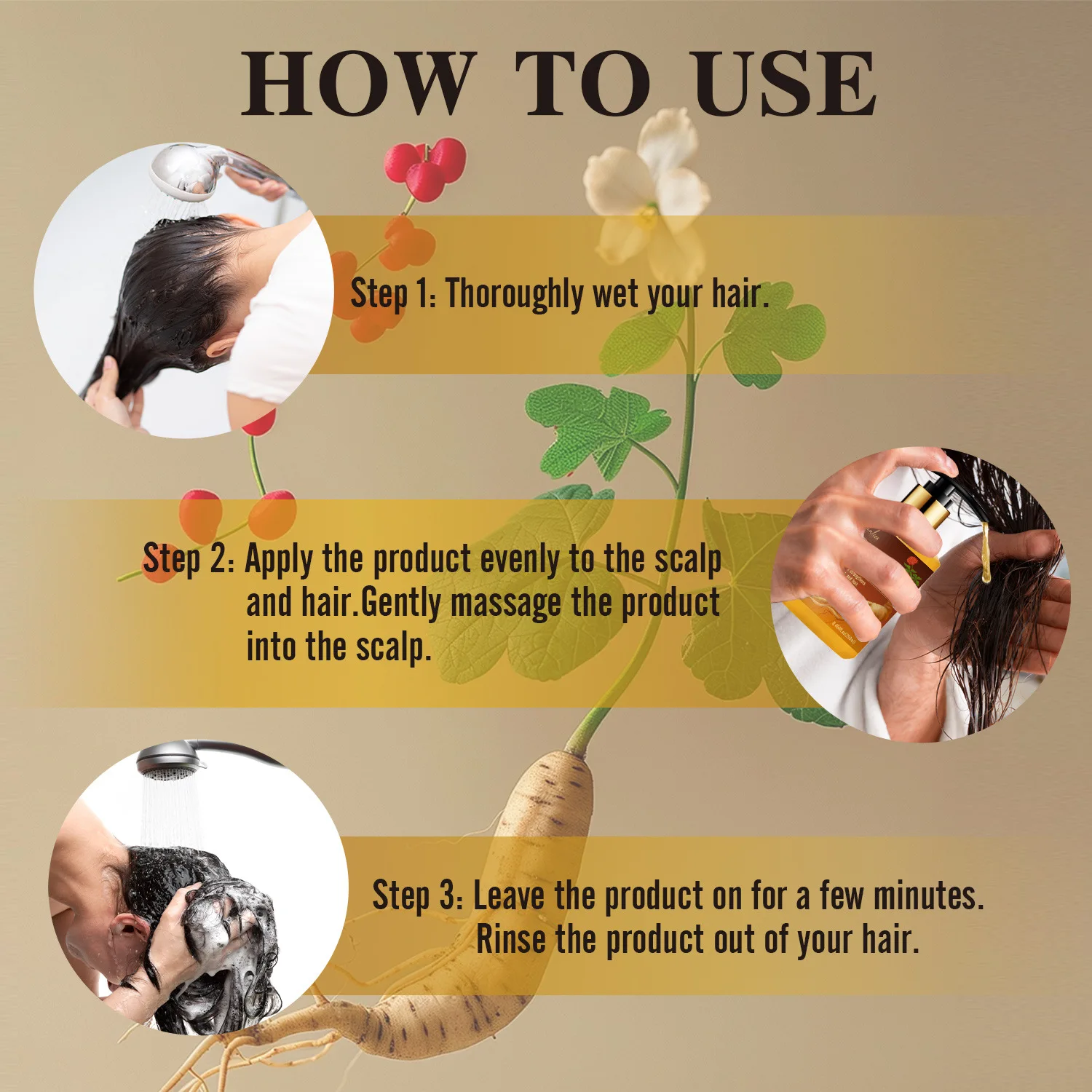 Ginseng Flower Shampoo Deeply Nourishes Hair, Promotes Hair Growth and Strengthens Hair Roots. Ginseng Flower Shampoo 500ml 5