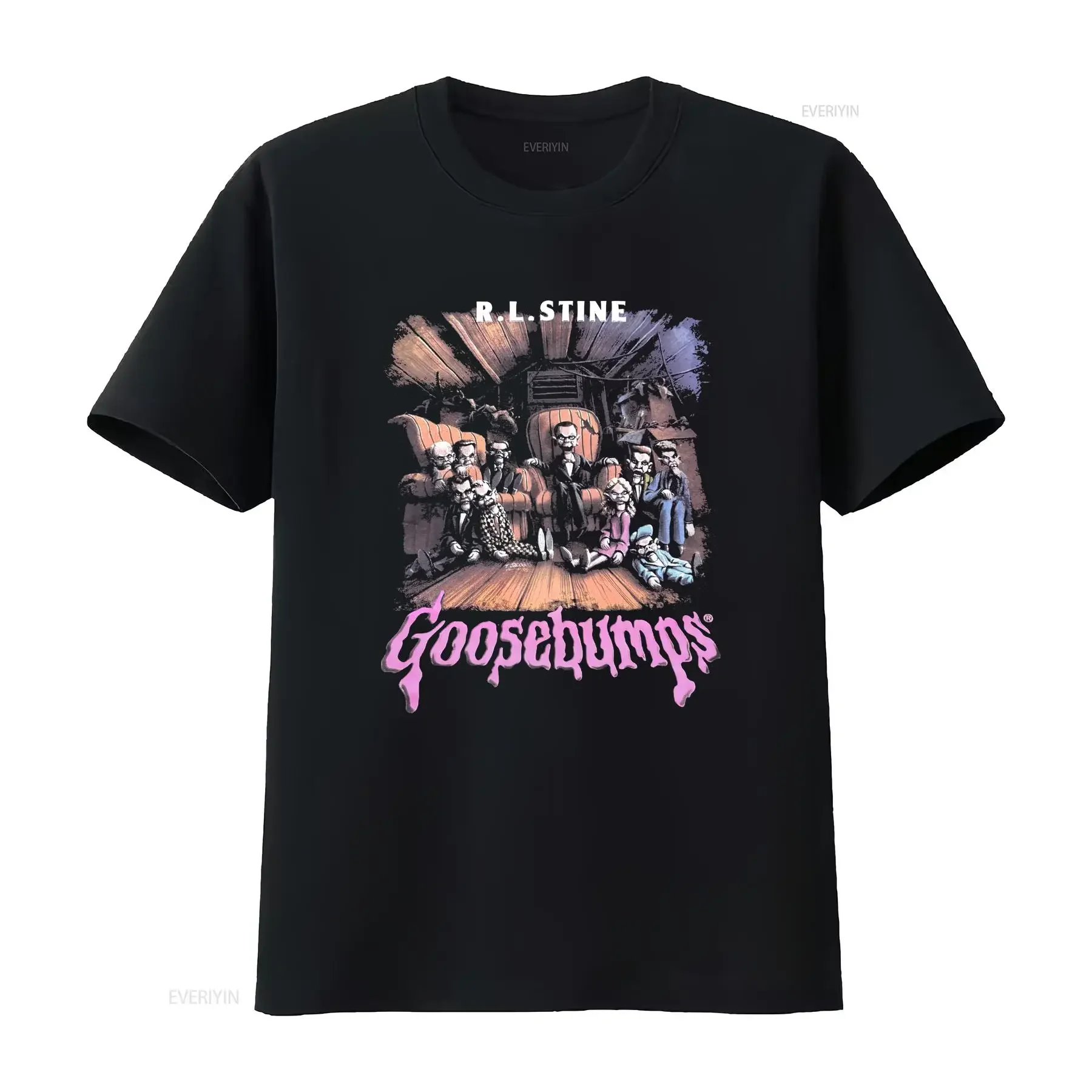 R L Stine Goosebumps Men's 2XL Black  T Shirt vintage Washed graphic Comfortable Slightly Top For Everyday Wear homme Soft