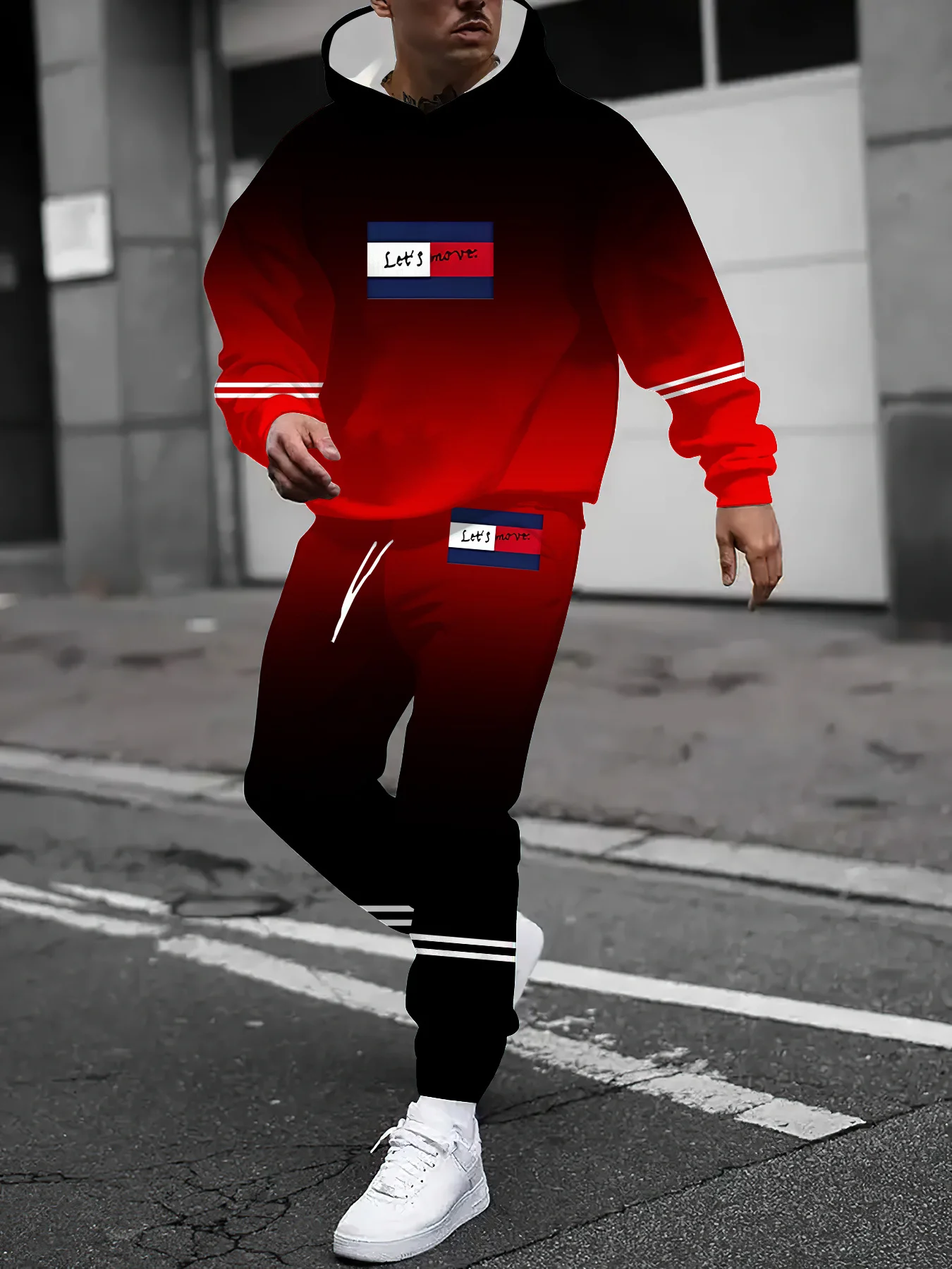 

Autumn and Winter Men Hoodie Set Men Let's Move Printed Pattern Men Casual Fashion Hoodie Set Quick Drying and Comfortable