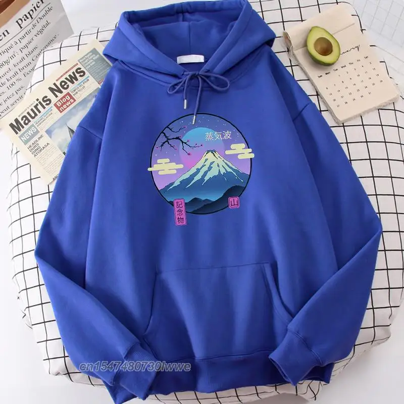 New Thick Man / Lady Vaporwave Mount Fuji Memorial Ukiyo E Print Mens Hoodies Warm Comfortable Men's Hoody Large Size Hooded