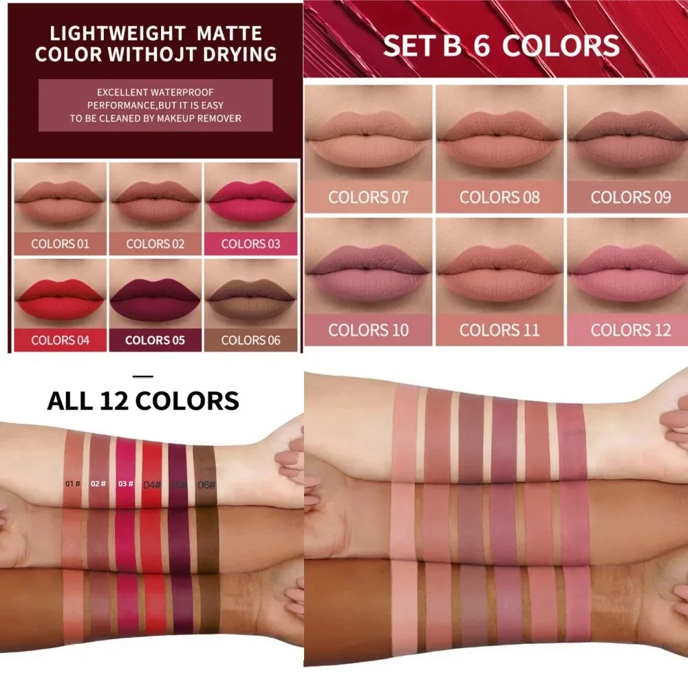 HANDAIYAN 6 色リップグロスセット液体口紅セット長期的なローズベルベットマット防水ノンスティックリップグレーズ
