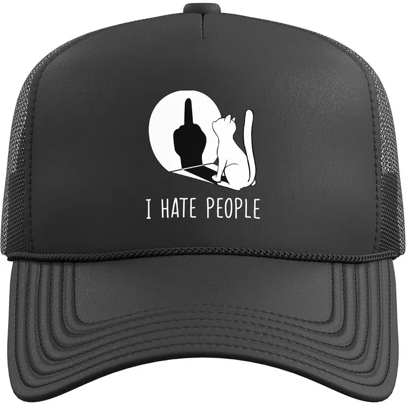 Grumpy Kitten Cats Cap Cat I Hate People Trucker Hat with Adjustable Mesh Back