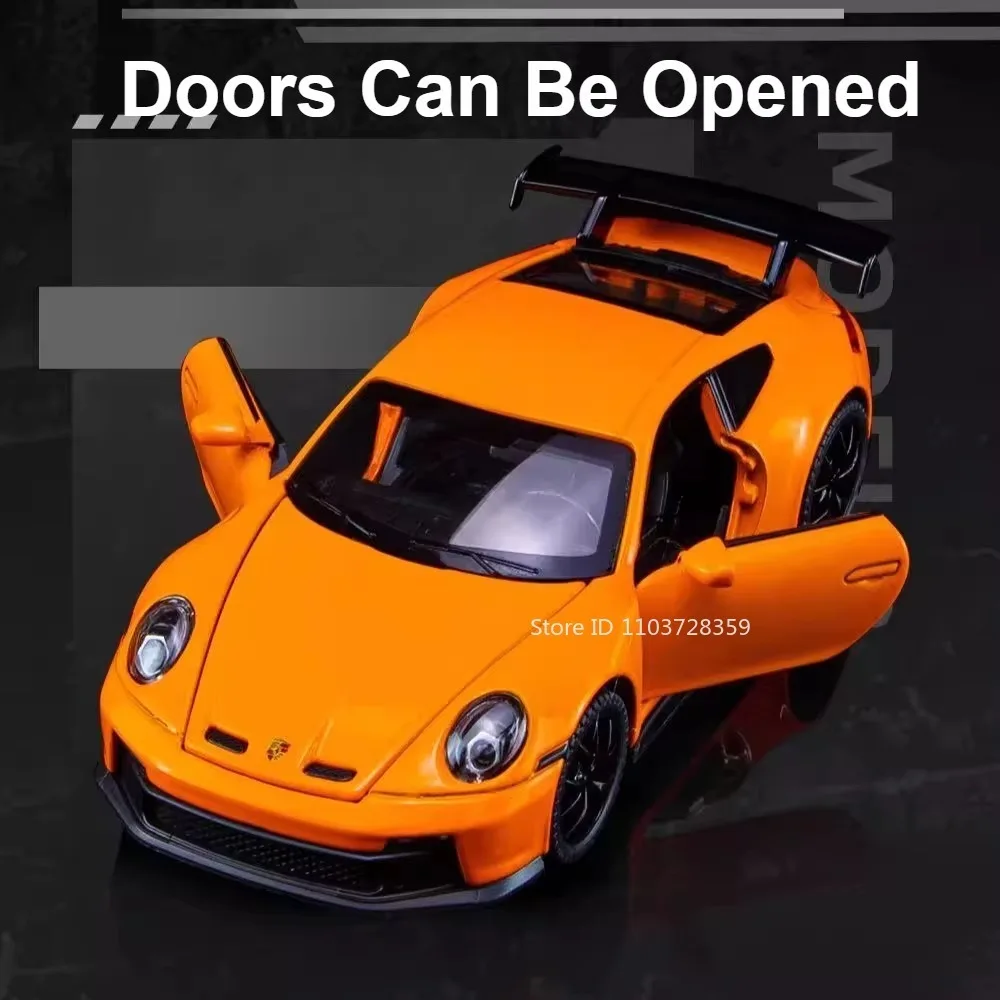 รถของเล่นจำลอง 1:32 911 GT3 Macan รถสปอร์ตขนาดเล็ก ผลิตจากโลหะผสม พร้อมเสียงและไฟ ประตูเปิดได้ ดึงหลังวิ่งได้ ของตกแต่ง รถซูเปอร์คาร์ ของขวัญสำหรับเด็กผู้ชาย