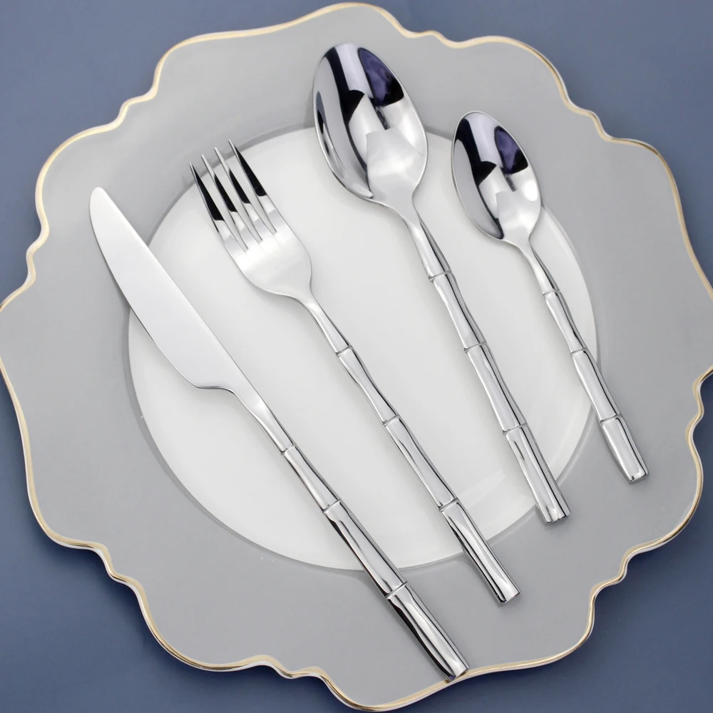 Famous Creative Design Bamboo Shape Cutlery 4 in 1 Set Mirror Stainless Steel Firm Thick Handy Dinnerware For Kitchen Restaurant