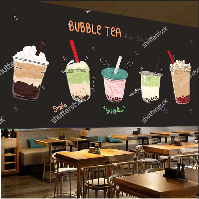 

Custom Any Size Wallpapers Bubble Tea Afternoon Tea Shop Industrial Decor Background Wall Papers Murals Papel De Parede