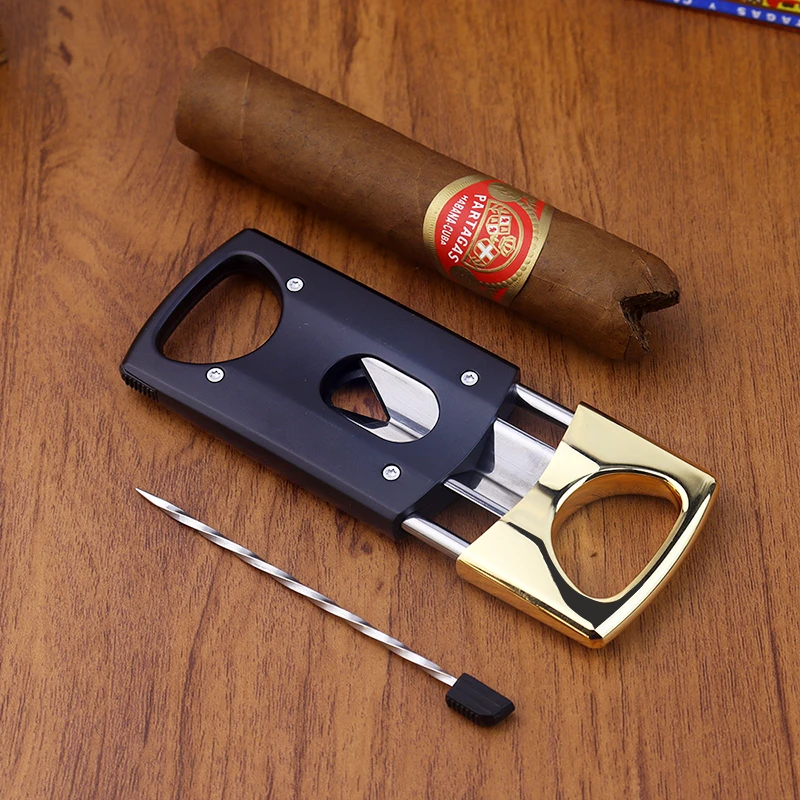 Multi-Functional Cigar Clipper 3in1 Cigar V-Cut Portable Sharp Cigar Knife Guillotine Through-Needle Cutter Scissors Gift Box